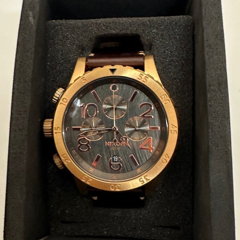 Nixon 48-20 Chrono Leather Rose Gold/ Gunmetal/ Brown Watch